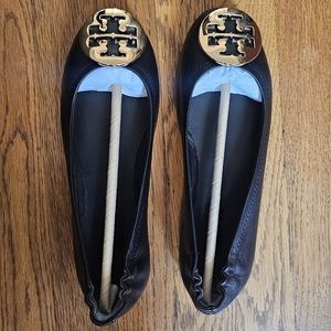 Tory Burch Womens Leather Ballet Flats. Color: Black/Gold. Size 5.5.